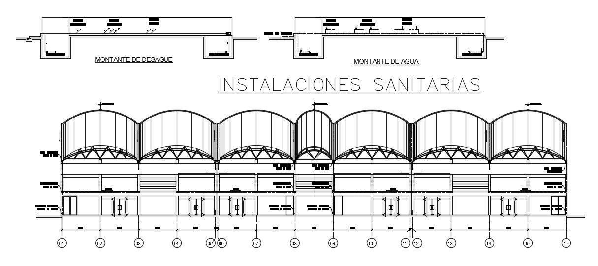 A section view of the 160x86m stadium plan of the admin office building is given in this AutoCAD model.