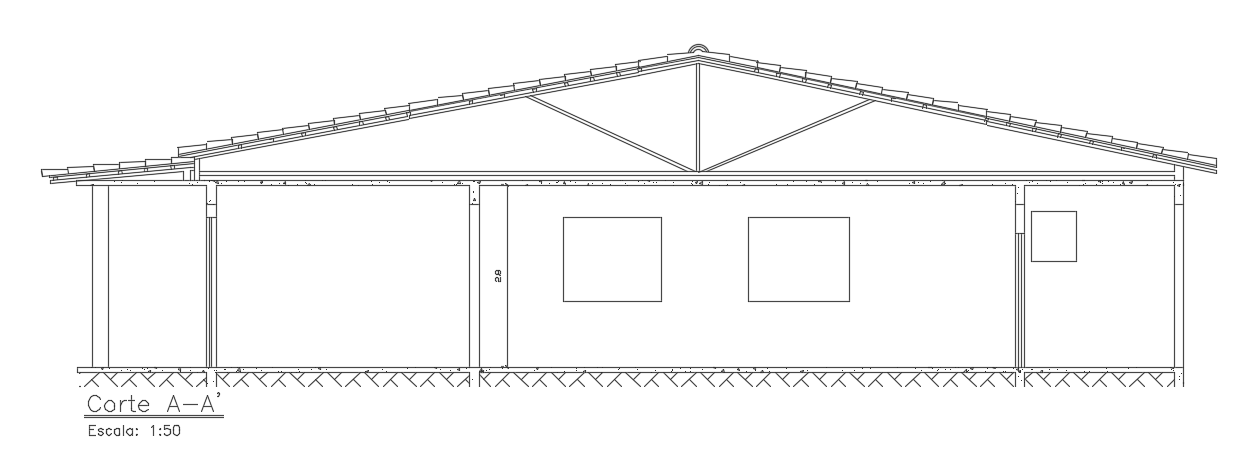 A section view of the 16x7m house building is given in this file