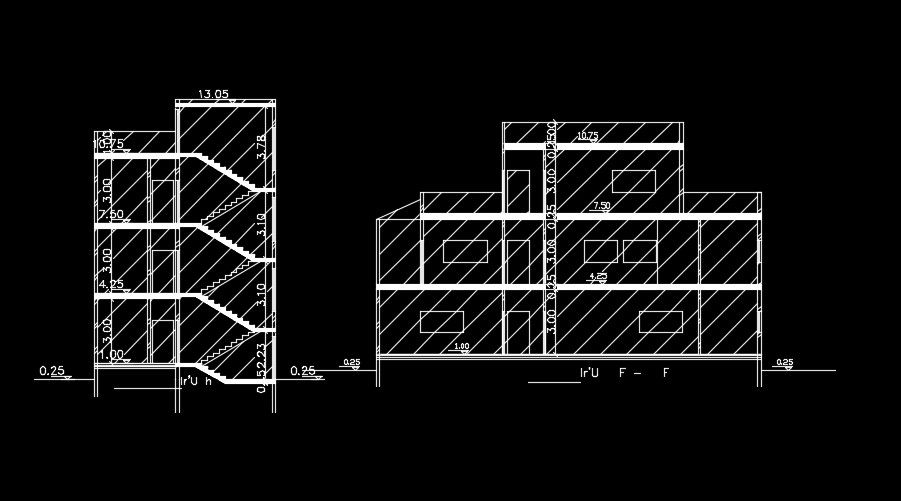 A section view of the 16x9m house building