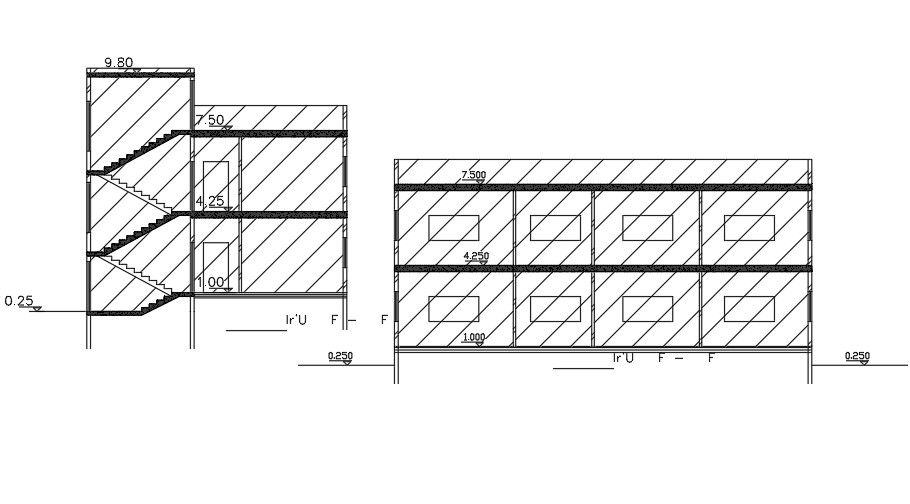 A section view of the 17x10m house building