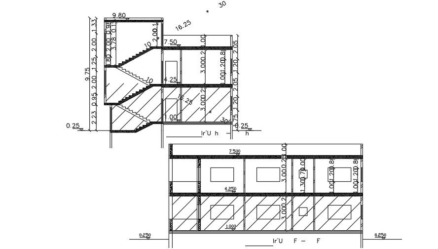 A section view of the 17x11m house building drawing