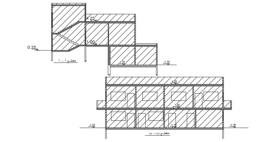 A section view of the 17x12m house building