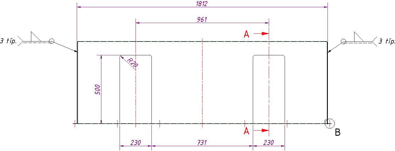 A section view of the 1800x1200mm blocks isometric view