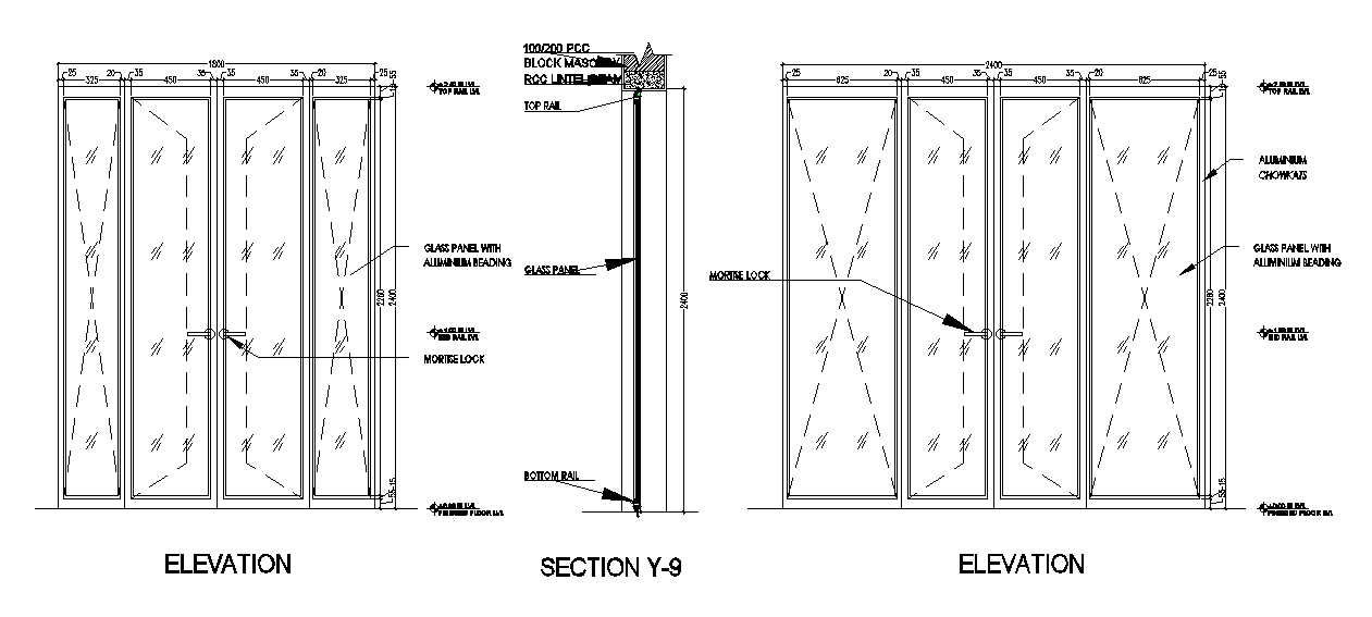 A section view of the 1800x2400mm door CAD drawing