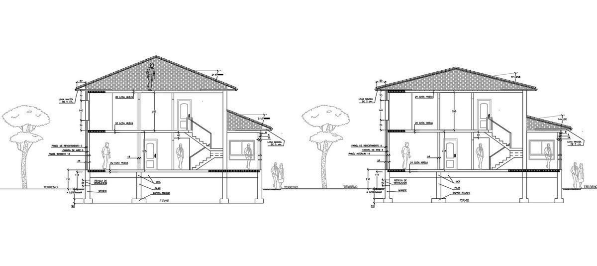 A section view of the 18x12m factory building
