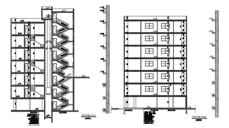 A section view of the 18x16m house building