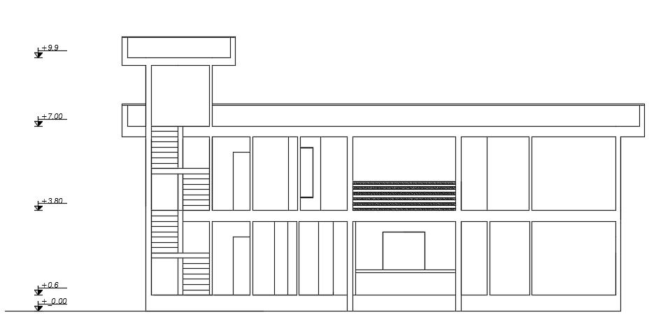 A section view of the 18x18m house building 2d AutoCAD drawing