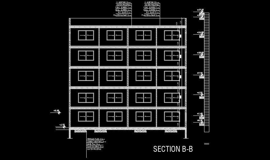 A section view of the 18x18m house building