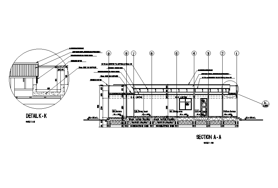 A section view of the 18x18m residential building plan is given in this Autocad drawing model. Download now.