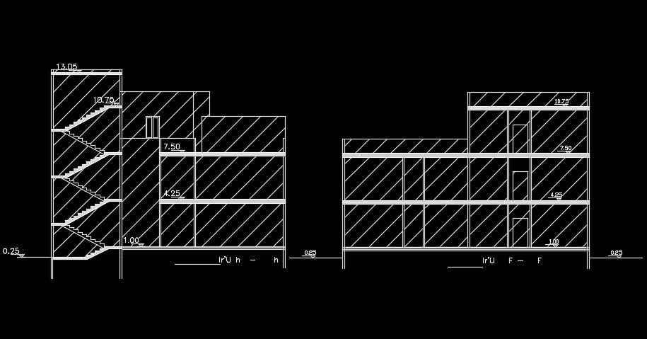 A section view of the 19x20m house building