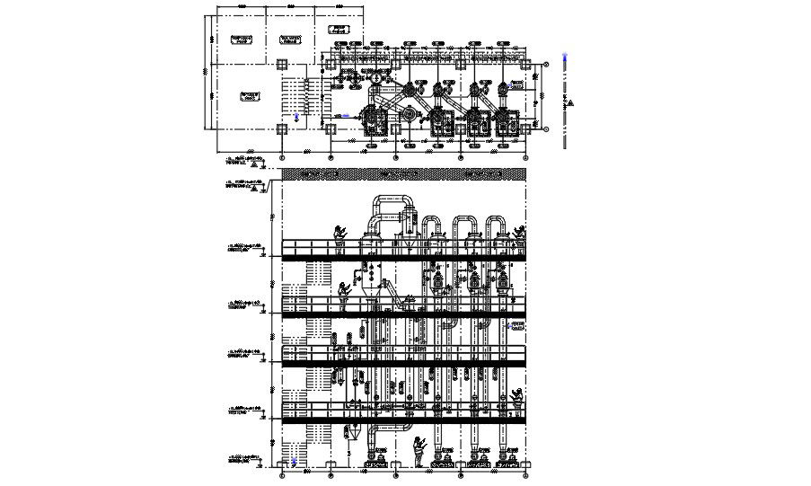 A section view of the 19x7m water purifier treatment plant building