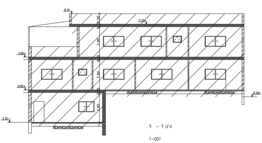A section view of the 20x10m duplex house building