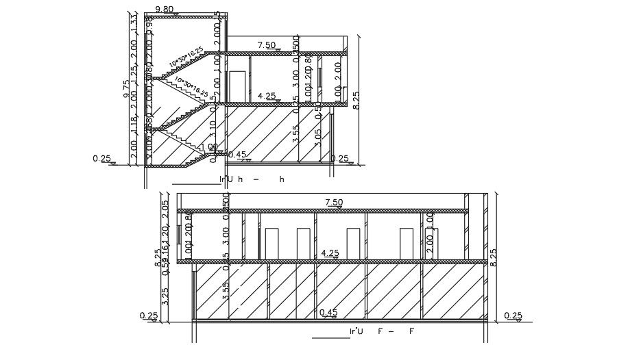 A section view of the 20x15m house building