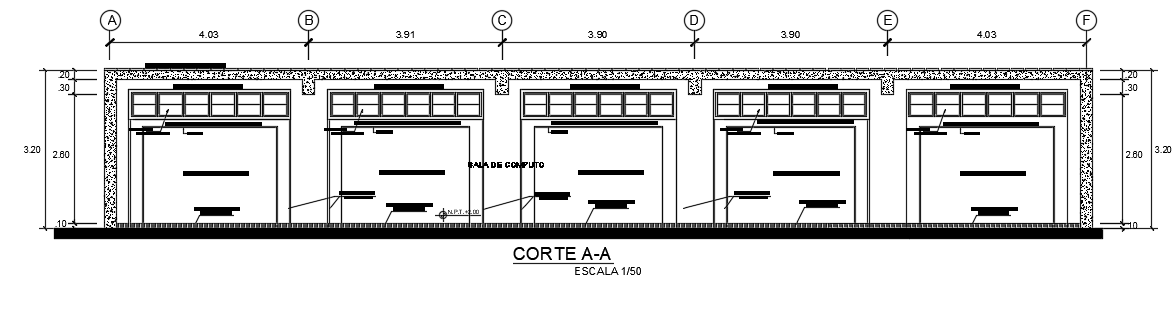 A section view of the 20x7m college multipurpose building view