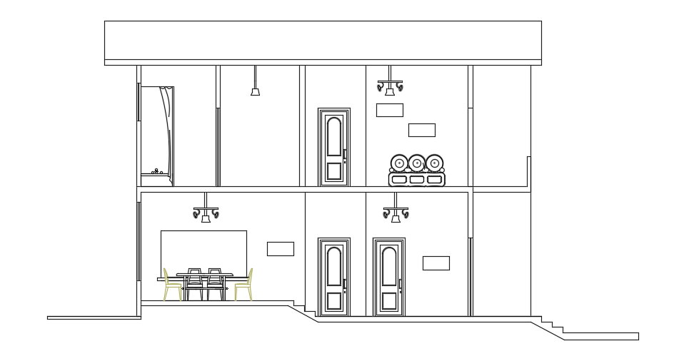 A section view of the 21x17m villa building AutoCAD drawing is given in this file