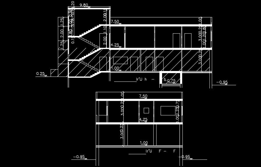 A section view of the 22x13m house building