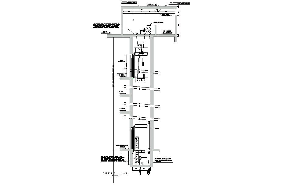 A section view of the 22x28m commercial building lift is given in this Autocad drawing file. Download now.