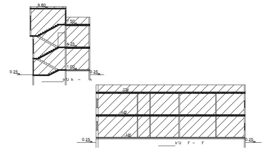 A section view of the 22x8m house building drawing