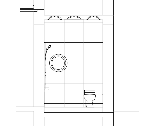 A section view of the 2300x2700mm toilet building AutoCAD model is given in this file