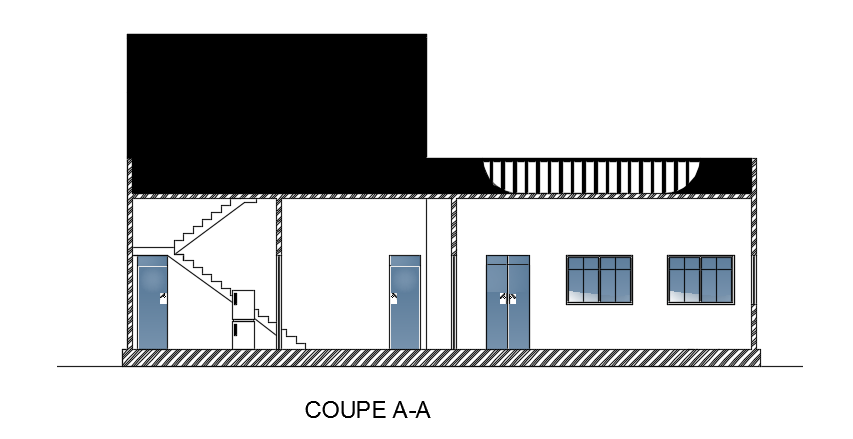 Section View of 23x15m Single Story House in AutoCAD DWG Format