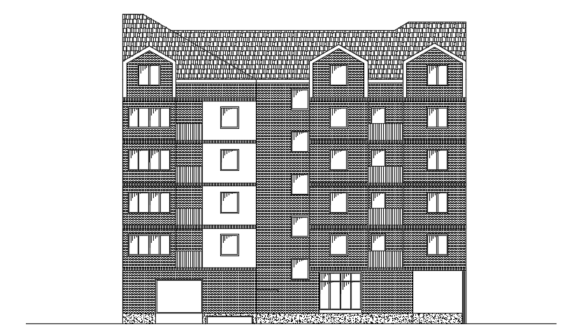 A section view of the 23x18m apartment house building AutoCAD drawing