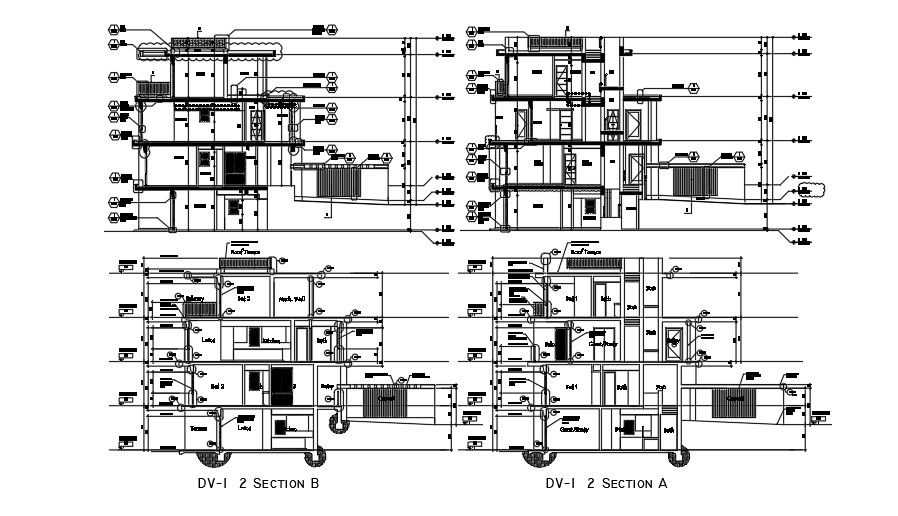 A section view of the 23x18m house building drawing is given in this file