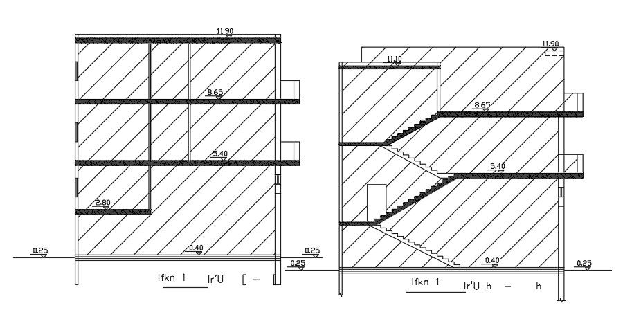 A section view of the 24x12m house building