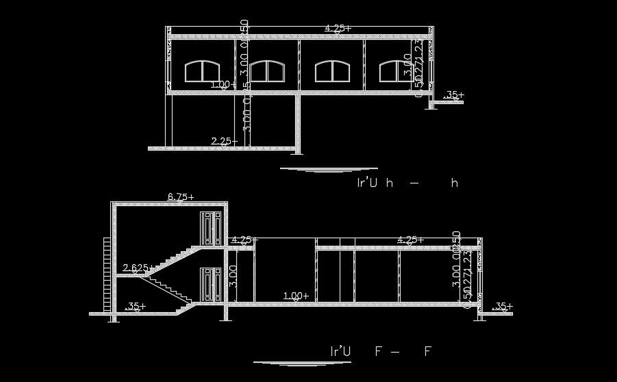 A section view of the 26x18m house building