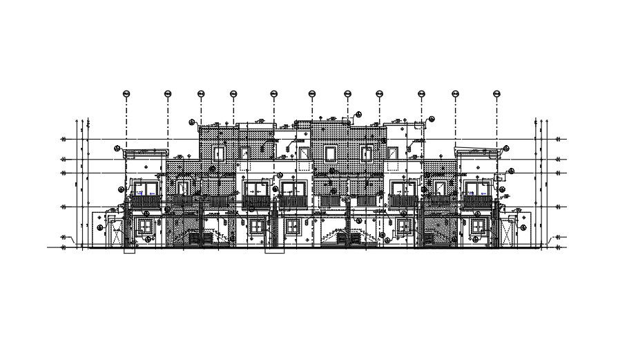 A section view of the 26x19m bungalow row house building