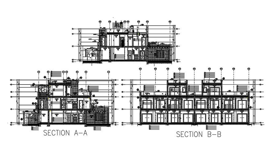 A section view of the 26x19m row house building is given in this CAD file