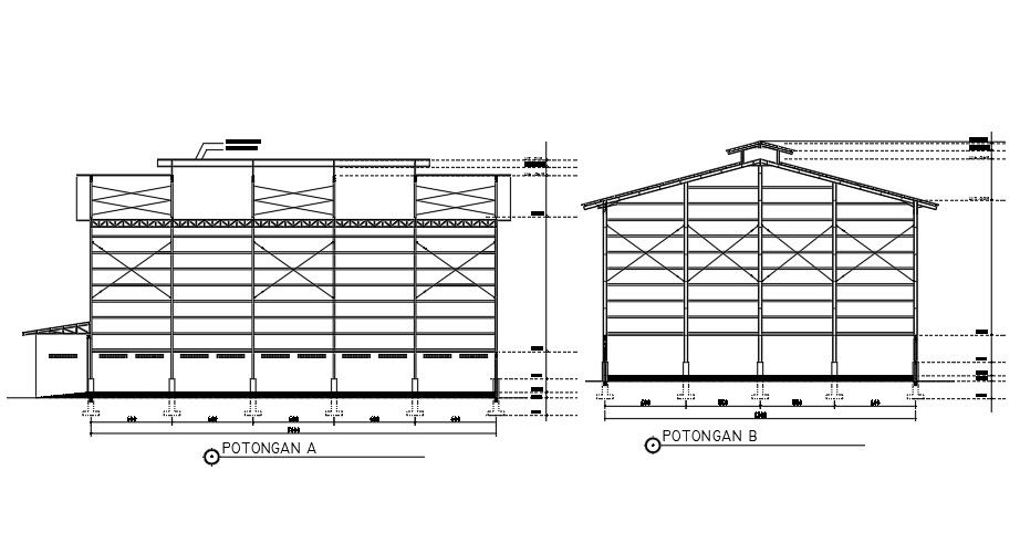 A section view of the 296x151 industrial building