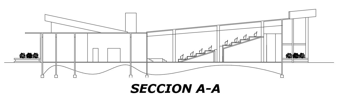 A section view of the 29x18m game show building is given in this AutoCAD drawing model.