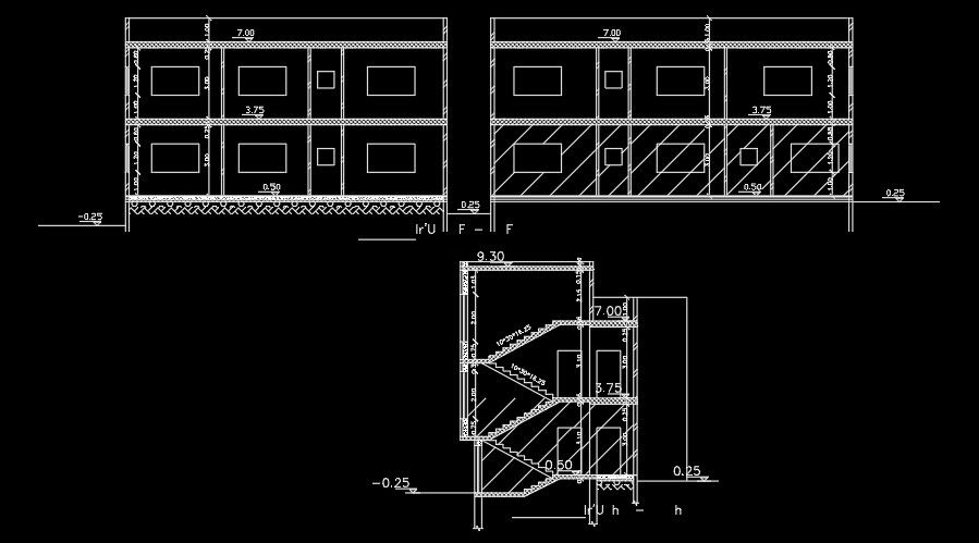 A section view of the 30x10m house building AutoCAD drawing