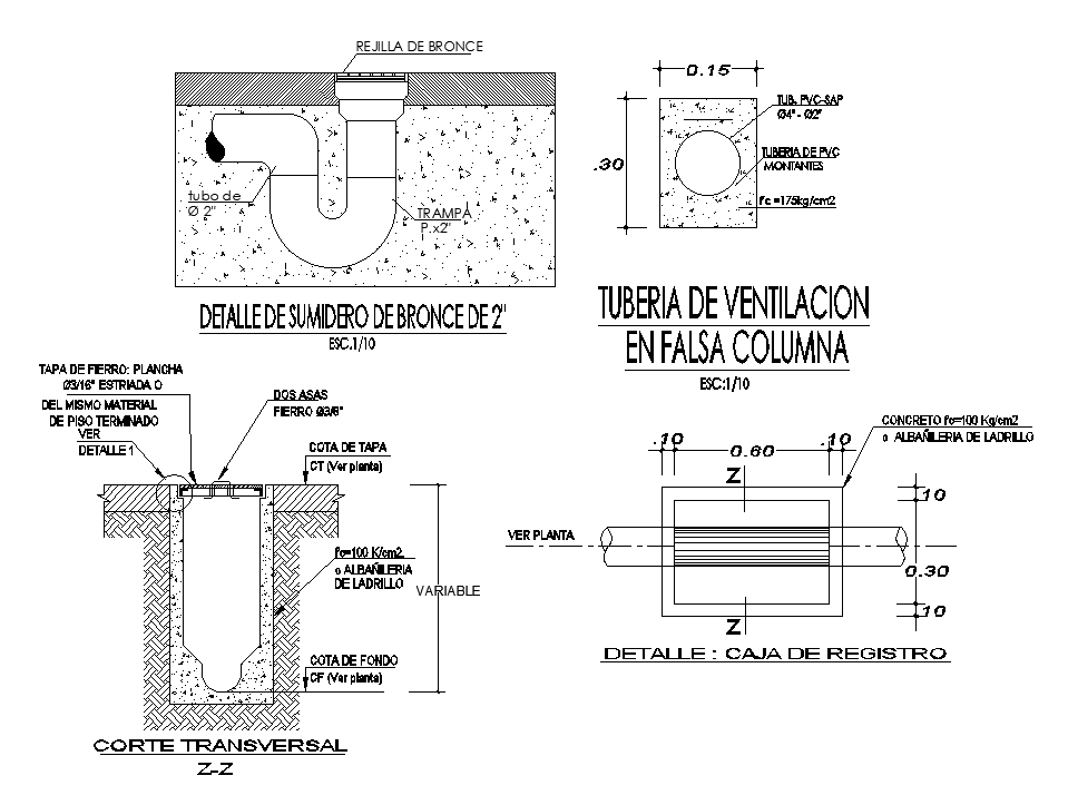 A section view of the 34x10m house plan of the ventilation details is given in this AutoCAD model. Download now.