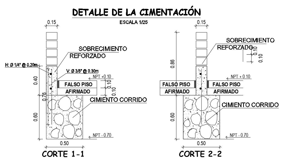 A section view of the 35x25m sports complex plan of the foundation is given in this model. Download now.