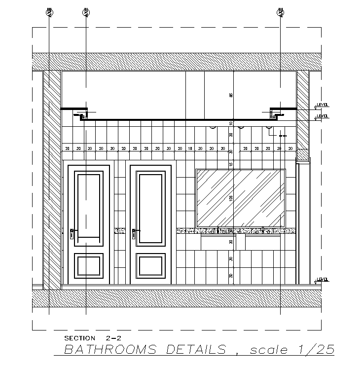 A section view of the 3x4.5m bathroom building AutoCAD drawing