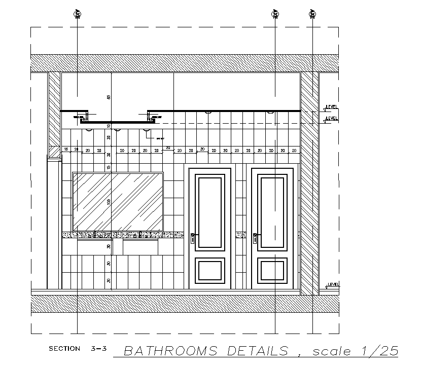 A section view of the 3x4m bathroom building AutoCAD drawing
