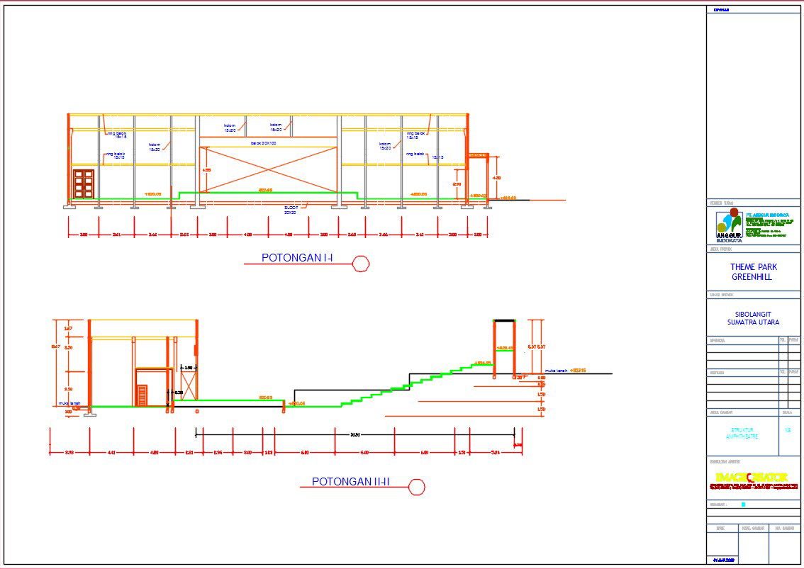 A section view of the 42x40m theme park building drawing