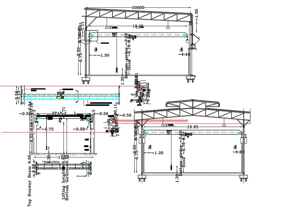 A section view of the 42x45m warehouse building view
