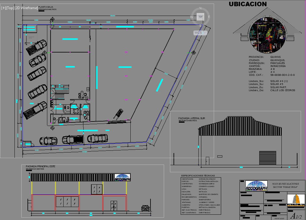 A section view of the 45x24m ware house & office building AutoCAD model