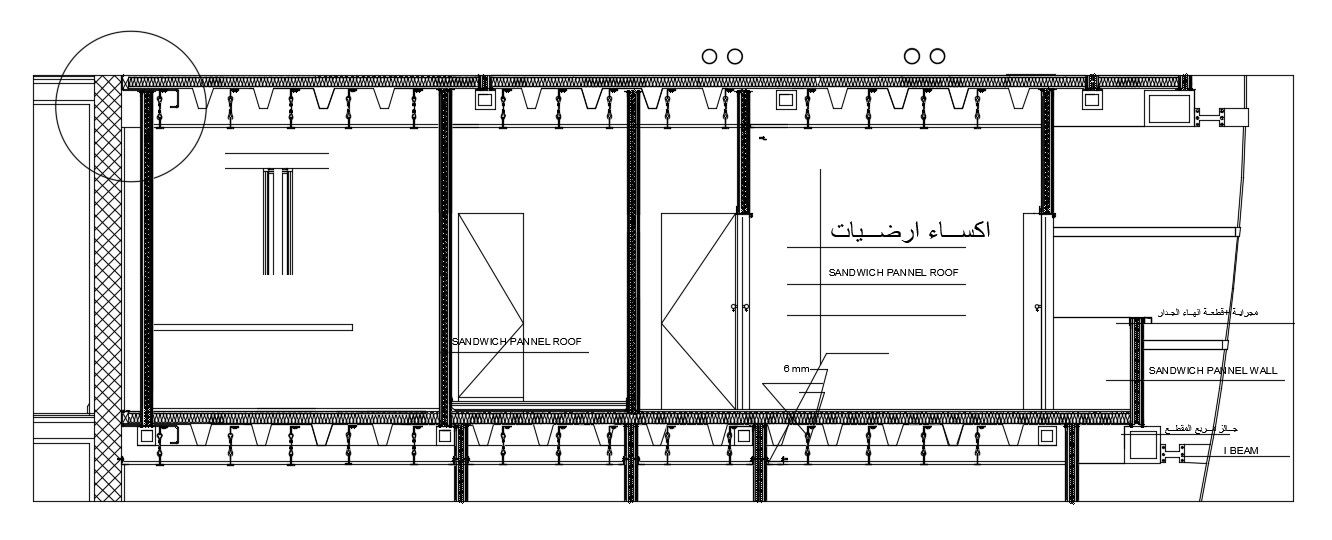 A section view of the 4th floor 38x38m small commercial building is given in this AutoCAD drawing model.