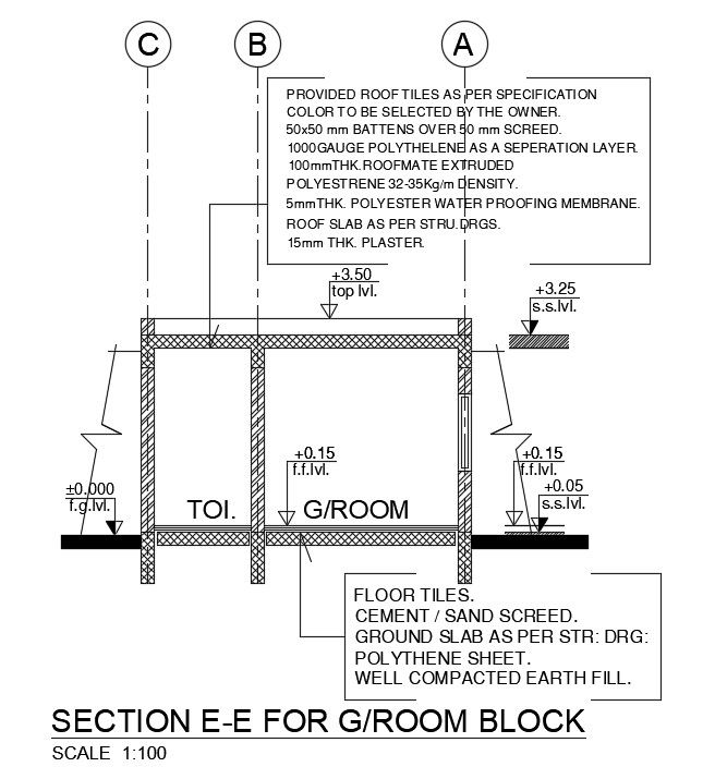 A section view of the 4x5m guest room is given in this AutoCAD drawing model. Download now.