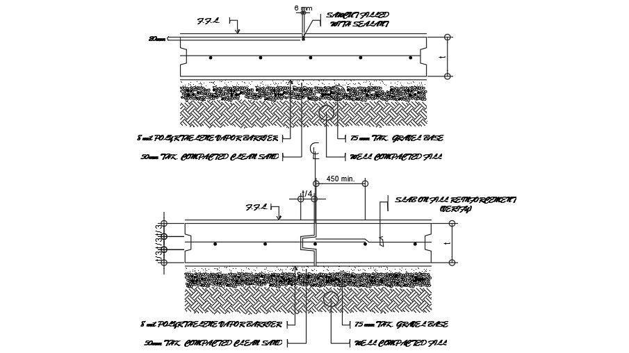 A section view of the 6m length of the footing structure AutoCAD drawing
