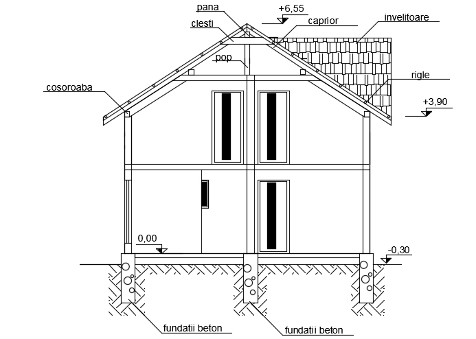 A section view of the 7x10m house building is given in this file