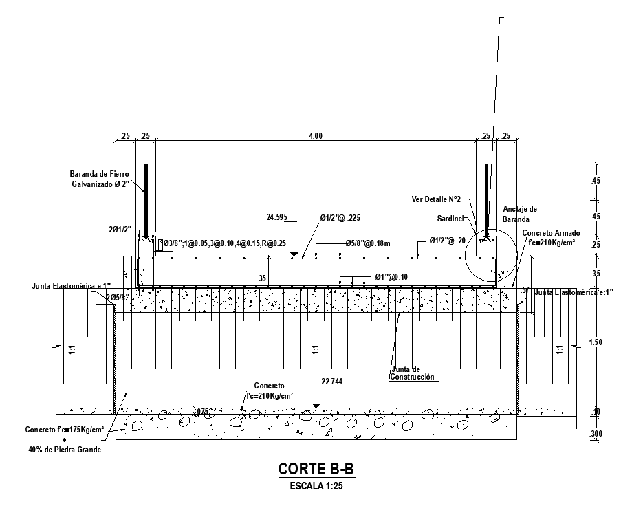 A section view of the 7x4m bridge is given in this AutoCAD drawing model. Download now.