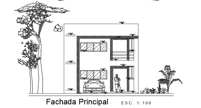 A section view of the 7x8m architecture house building AutoCAD drawing