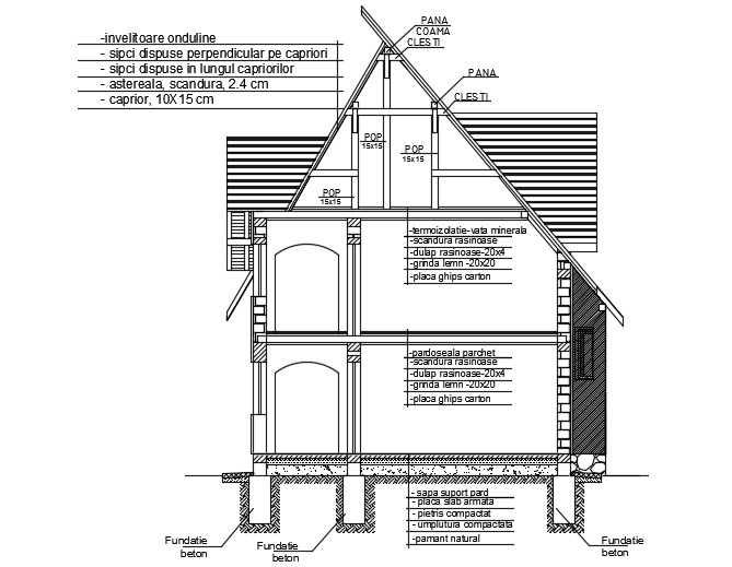A section view of the 8x11m architecture duplex 3bhk house building cad model