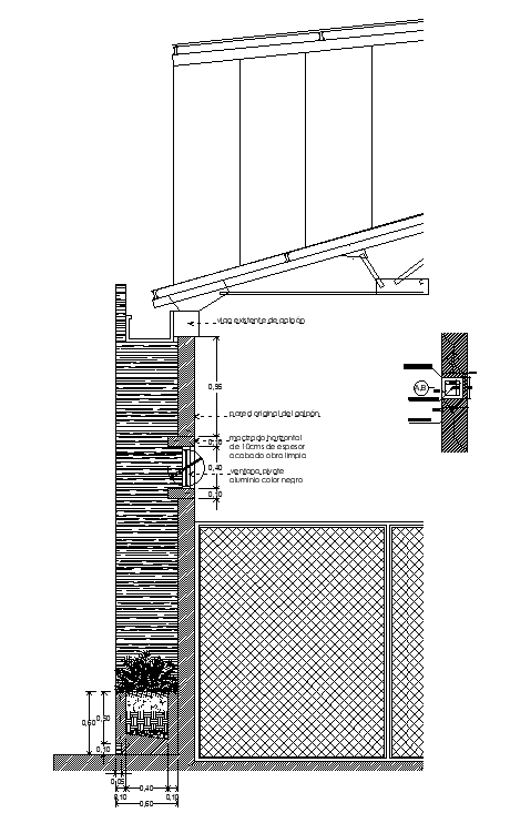 A section view of the 8x7m training center building block CAD drawing