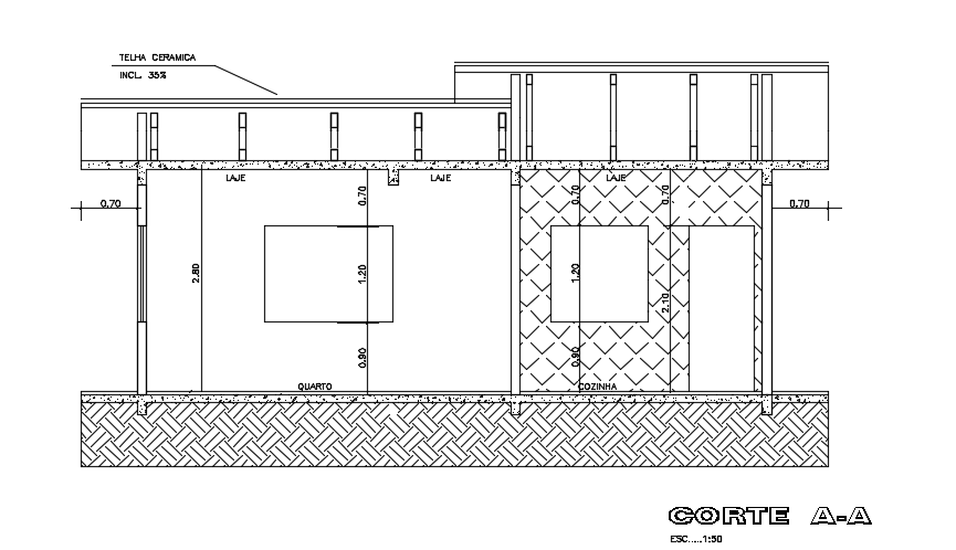 A section view of the 8x9m 3bhk house building is given in this file