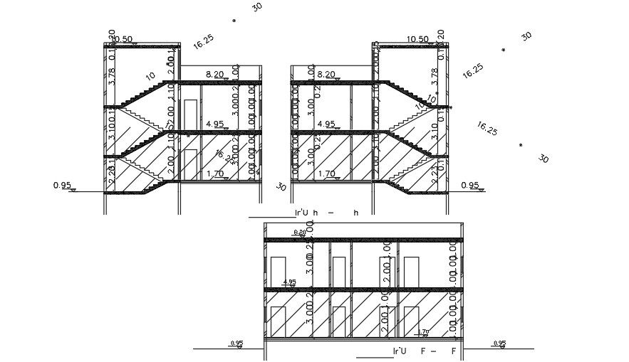 A section view of the 9x13m house building CAD drawing